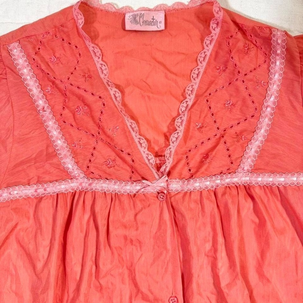 Vintage Coral Pink Lace Trim Nightgown / House Dress – Size M/L - Picture 2 of 5